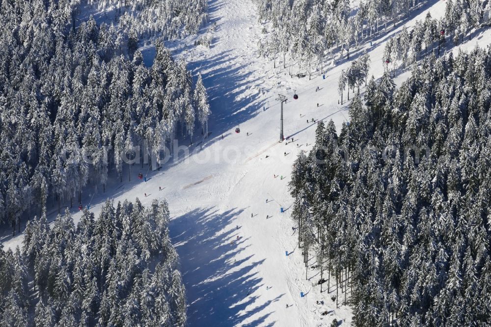 Aerial image Braunlage - Winter athletes and hikers in the trails at Braunlage (Harz)