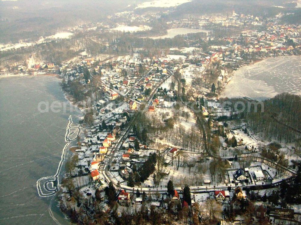 Buckow / Brandenburg from above - 24.01.2006 Buckow / Brandenburg Blick auf die winterlich verschneite Kurstadt Buckow am Schermüzelsee.