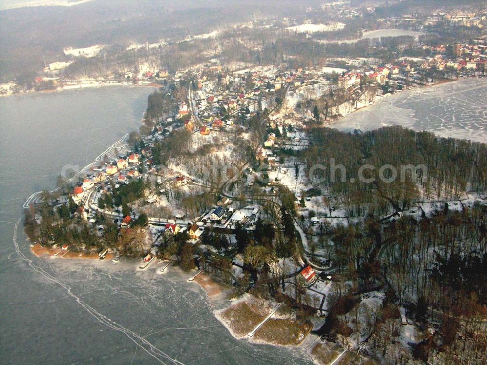 Aerial image Buckow / Brandenburg - 24.01.2006 Buckow / Brandenburg Blick auf die winterlich verschneite Kurstadt Buckow am Schermüzelsee.