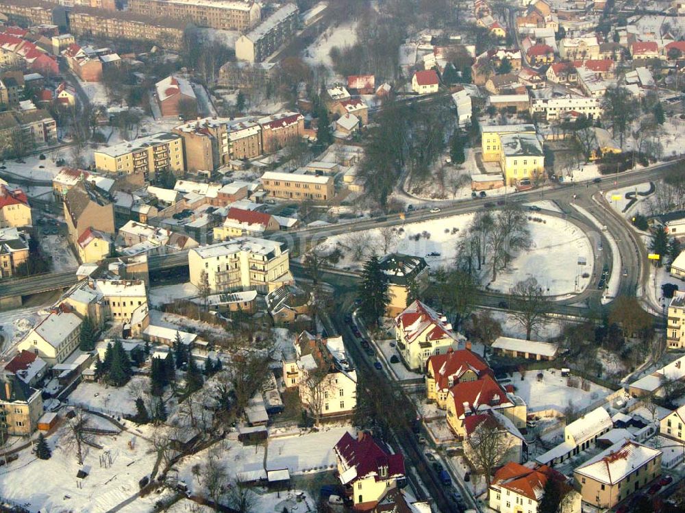 Bad Freienwalde / Brandenburg from the bird's eye view: 24.01.2006 Bad Freienwalde Blick auf die winterlich verschneite Stadtmitte von Bad Freienwalde.