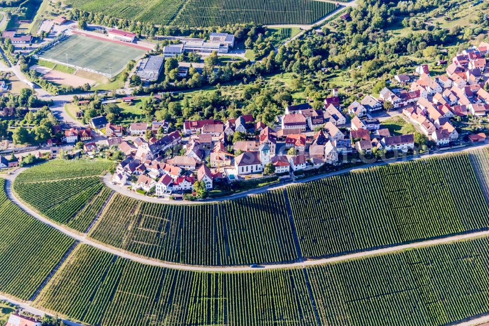 Hohenhaslach from the bird's eye view: Village - view on the top of wine yards in Hohenhaslach in the state Baden-Wurttemberg, Germany