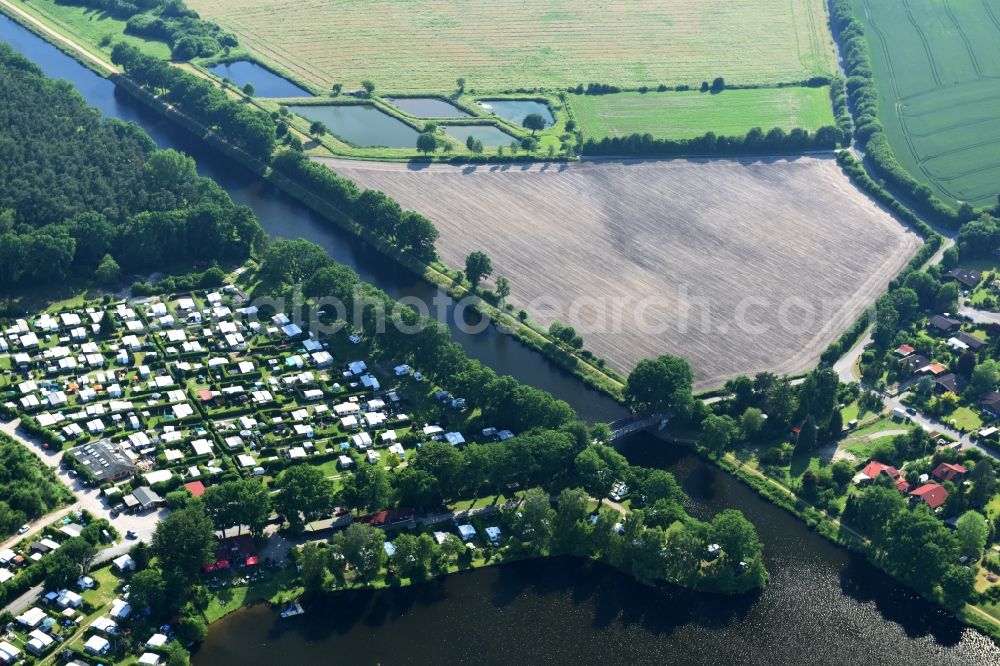 Basedow from the bird's eye view: Agricultural road bridge Lanze-Basedow over the Elbe-Luebeck-Canal in Basedow in the state Schleswig-Holstein