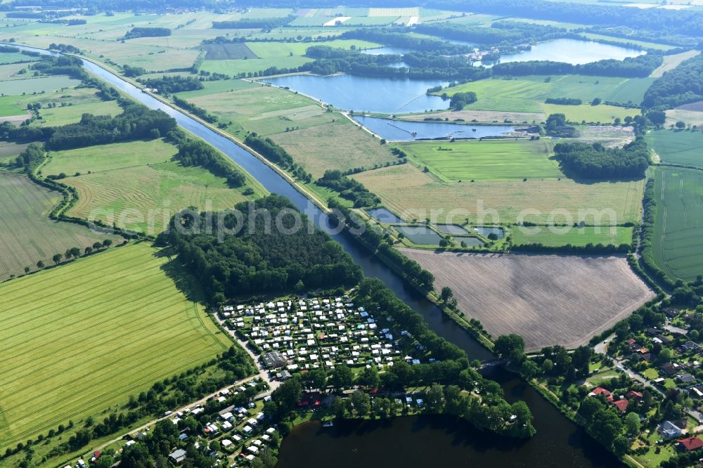 Aerial image Basedow - Agricultural road bridge Lanze-Basedow over the Elbe-Luebeck-Canal in Basedow in the state Schleswig-Holstein