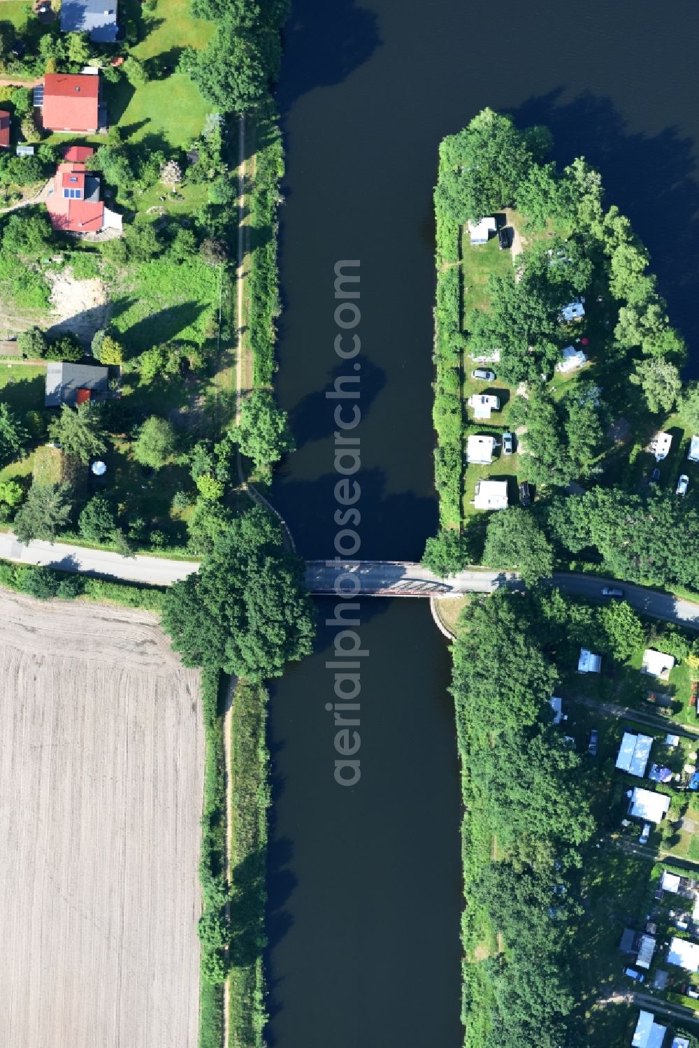 Aerial image Basedow - Agricultural road bridge Lanze-Basedow over the Elbe-Luebeck-Canal in Basedow in the state Schleswig-Holstein