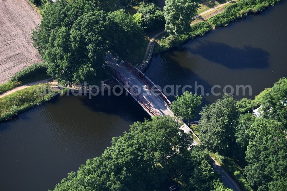 Basedow from above - Agricultural road bridge Lanze-Basedow over the Elbe-Luebeck-Canal in Basedow in the state Schleswig-Holstein