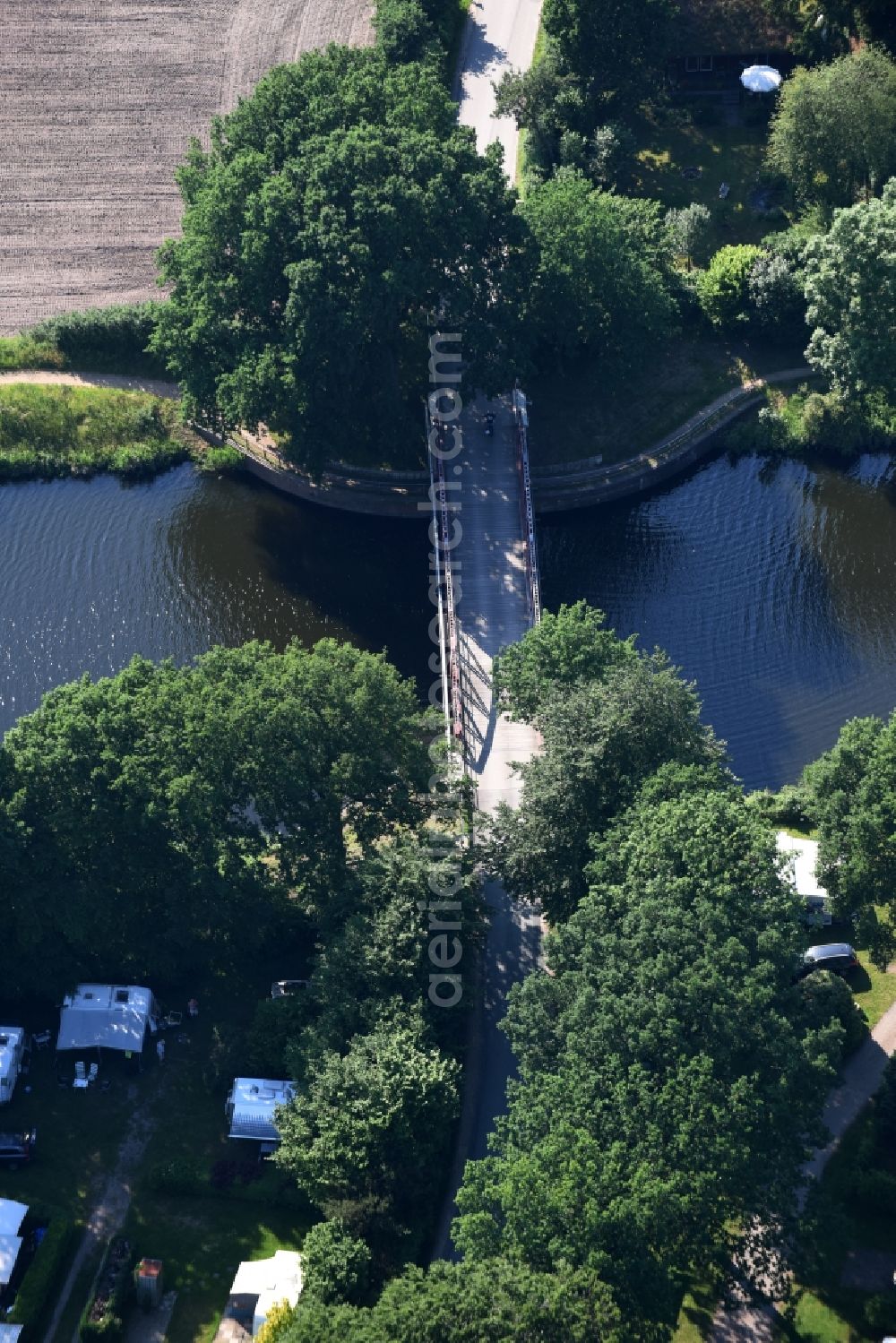 Basedow from the bird's eye view: Agricultural road bridge Lanze-Basedow over the Elbe-Luebeck-Canal in Basedow in the state Schleswig-Holstein