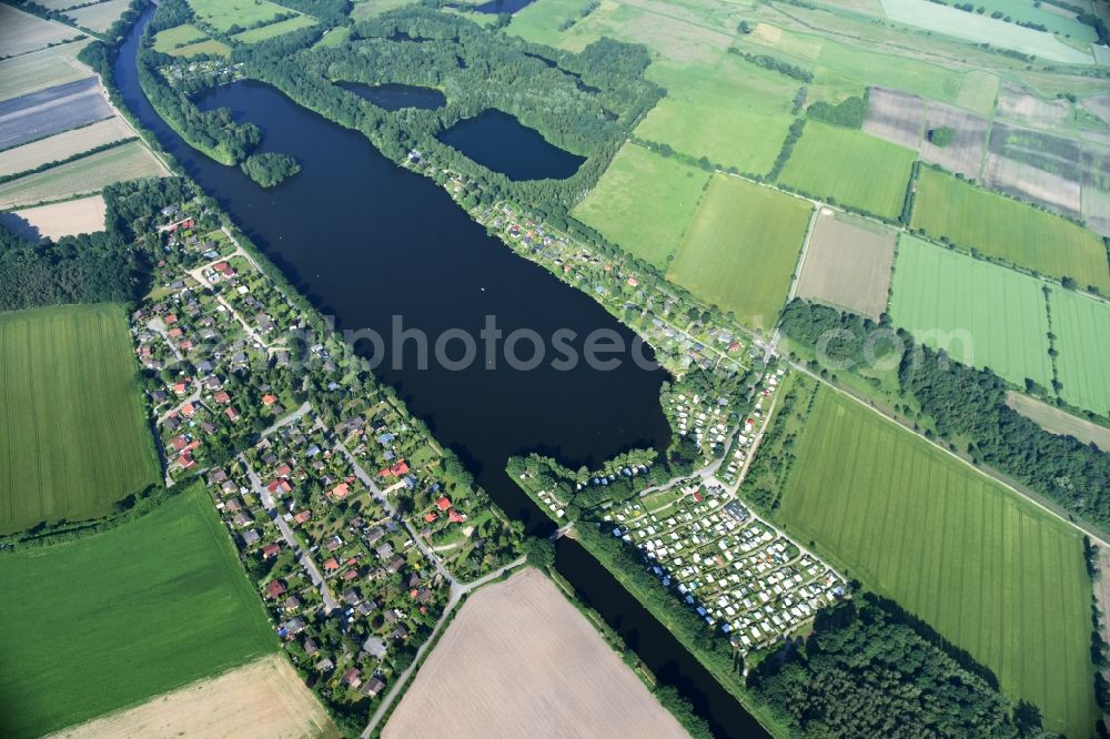 Basedow from above - Agricultural road bridge Lanze-Basedow over the Elbe-Luebeck-Canal in Basedow in the state Schleswig-Holstein