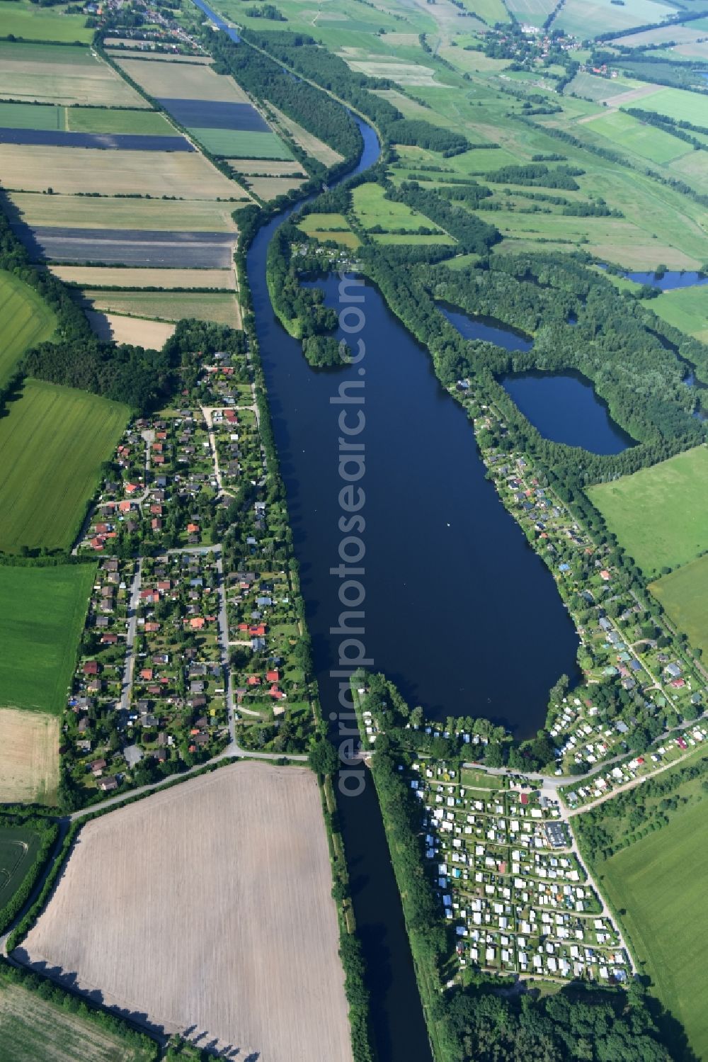 Basedow from the bird's eye view: Agricultural road bridge Lanze-Basedow over the Elbe-Luebeck-Canal in Basedow in the state Schleswig-Holstein