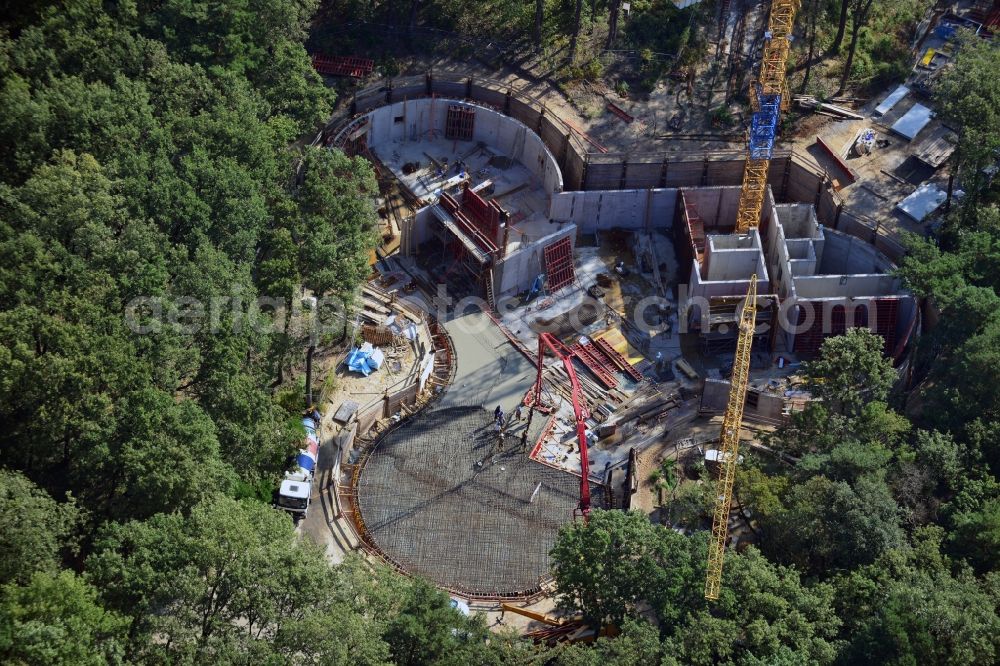 Potsdam from the bird's eye view: View at the construction site of an extension building of the Potsdam Institute for Climate Research at the site of the Albert Einstein Research Park on the Telegrafenberg in Potsdam in the federal state of Brandenburg. The construction is object of a research project for energy optimization