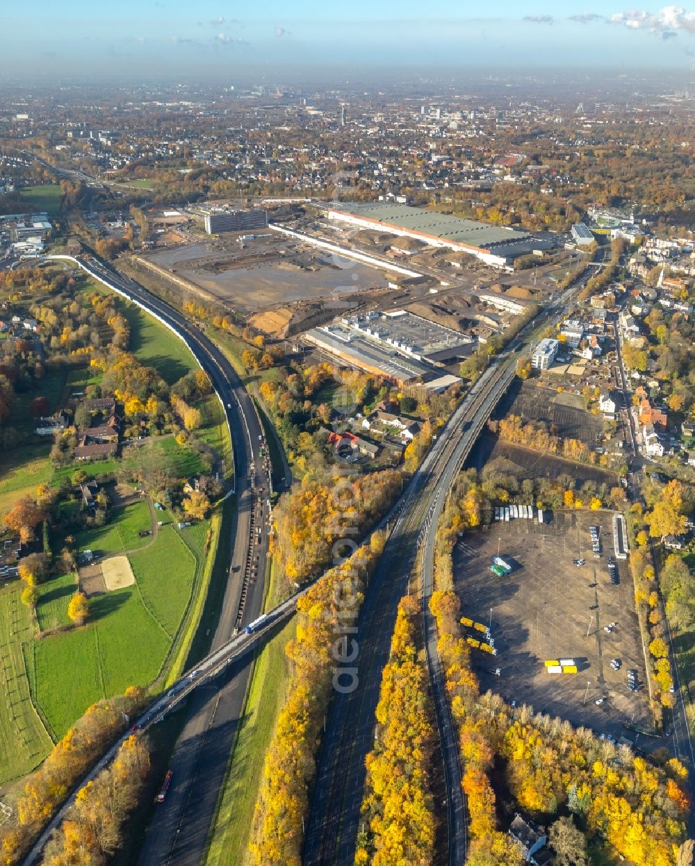 Bochum from above - Viaduct of the expressway Wittener Strasse in the district Bochum Ost in Bochum in the state North Rhine-Westphalia, Germany