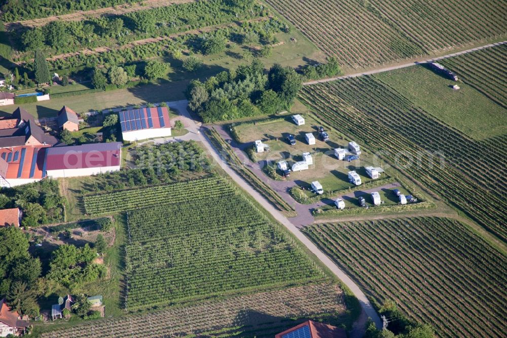 Dierbach from above - Motorhomes at farm in Dierbach in the state Rhineland-Palatinate
