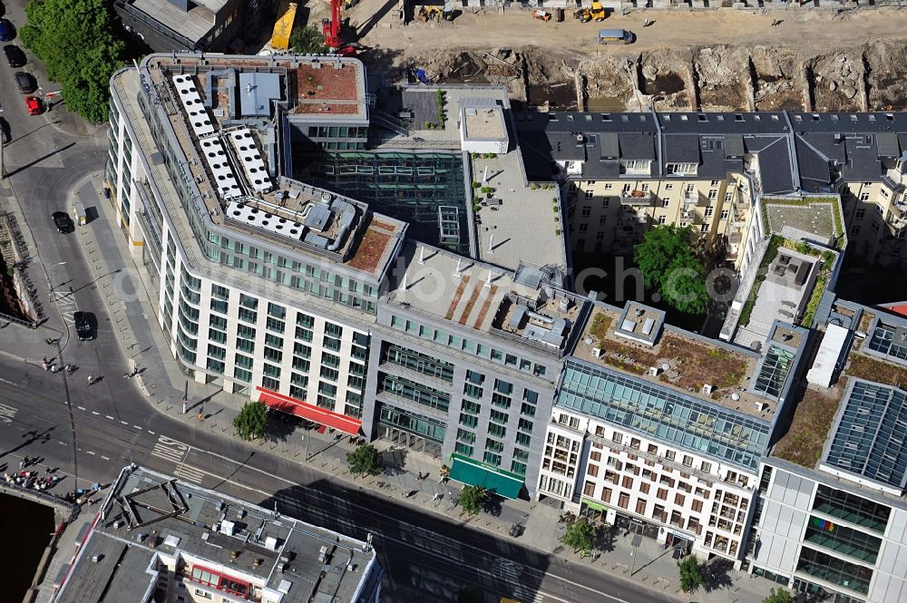 Berlin from above - View of a residential and business building at the corner of Friedrich St. and Schiffbauer St