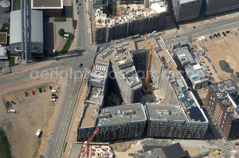 Hamburg from above - Construction site of the new office and residential building Sumatra in the Hafencity district in Hamburg