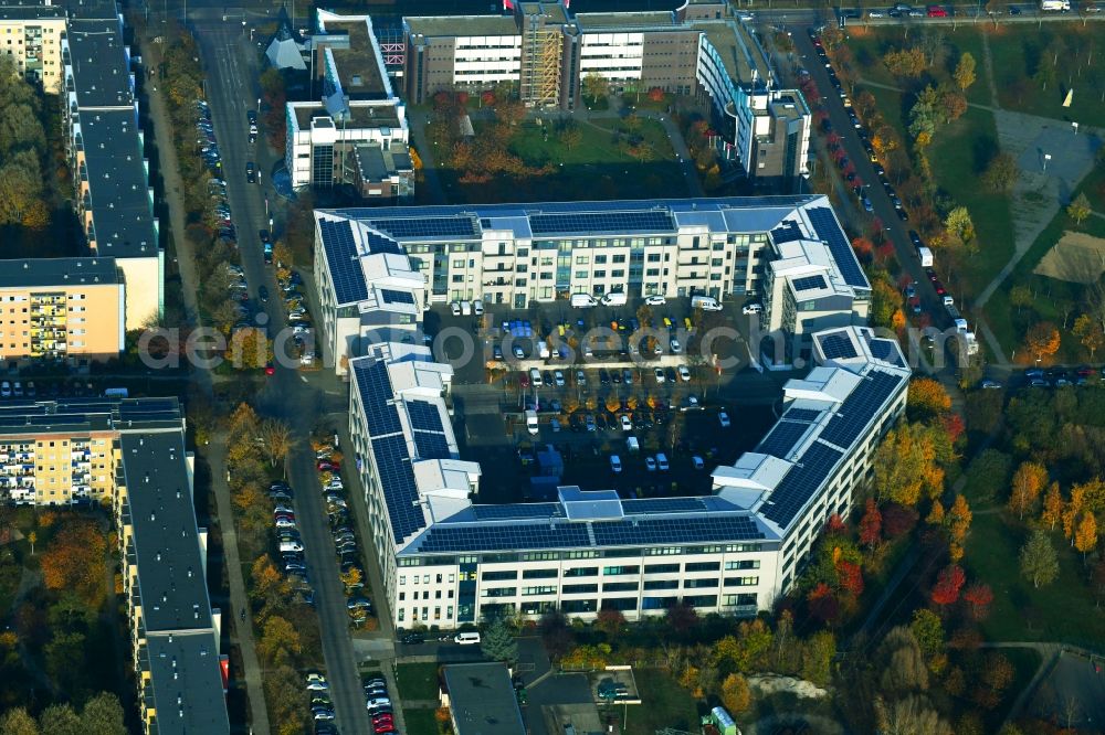 Berlin from above - Residential and commercial building along of Doebelner Strasse in the district Hellersdorf in Berlin, Germany