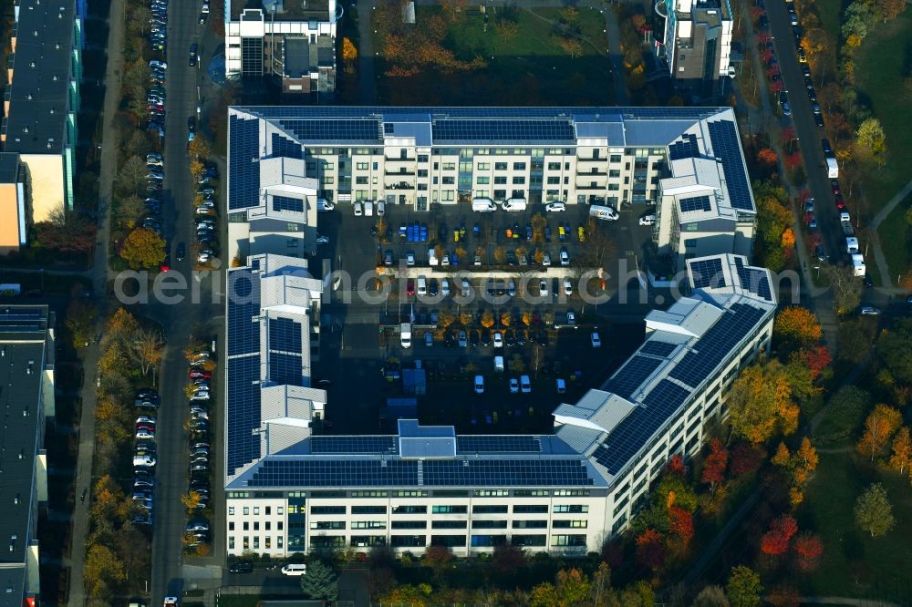 Berlin from the bird's eye view: Residential and commercial building along of Doebelner Strasse in the district Hellersdorf in Berlin, Germany