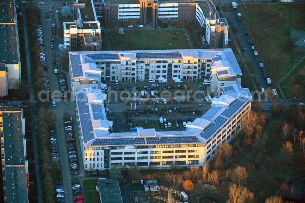 Aerial image Berlin - Residential and commercial building along of Doebelner Strasse in the district Hellersdorf in Berlin, Germany