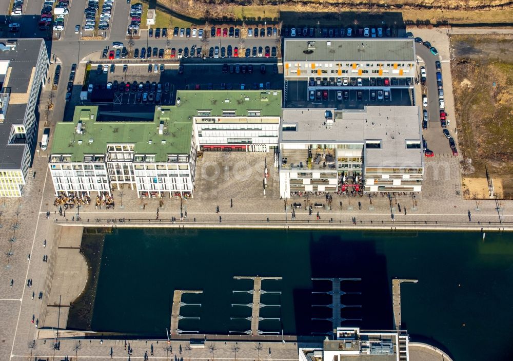 Aerial image Dortmund - Residential and commercial building along of Hafenpromendade in Dortmund in the state North Rhine-Westphalia, Germany