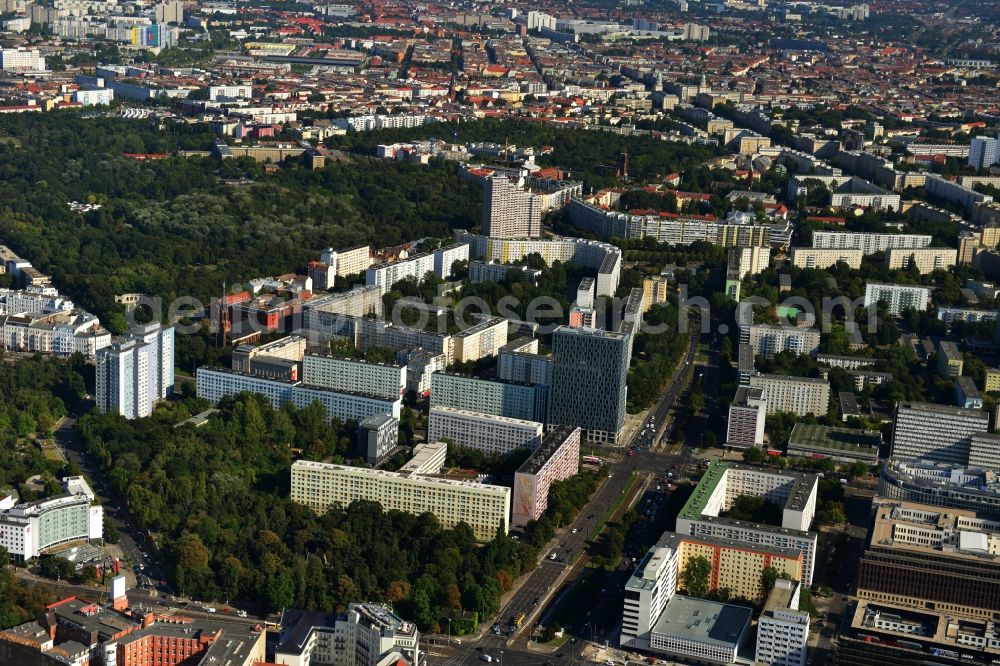 Berlin from the bird's eye view: Residential - commercial building - building in downtown East at the Otto-Braun-Strasse corner Moll- street in the Mitte district of Berlin