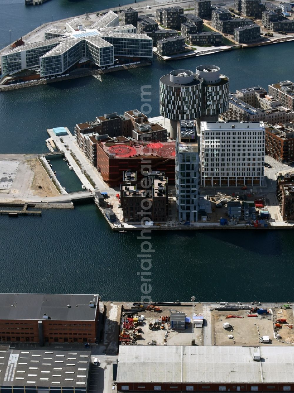 Kopenhagen from above - Residential and commercial building in the development area on the quayside of the former port on Sundkaj in the district Nordhavn in Copenhagen in Denmark