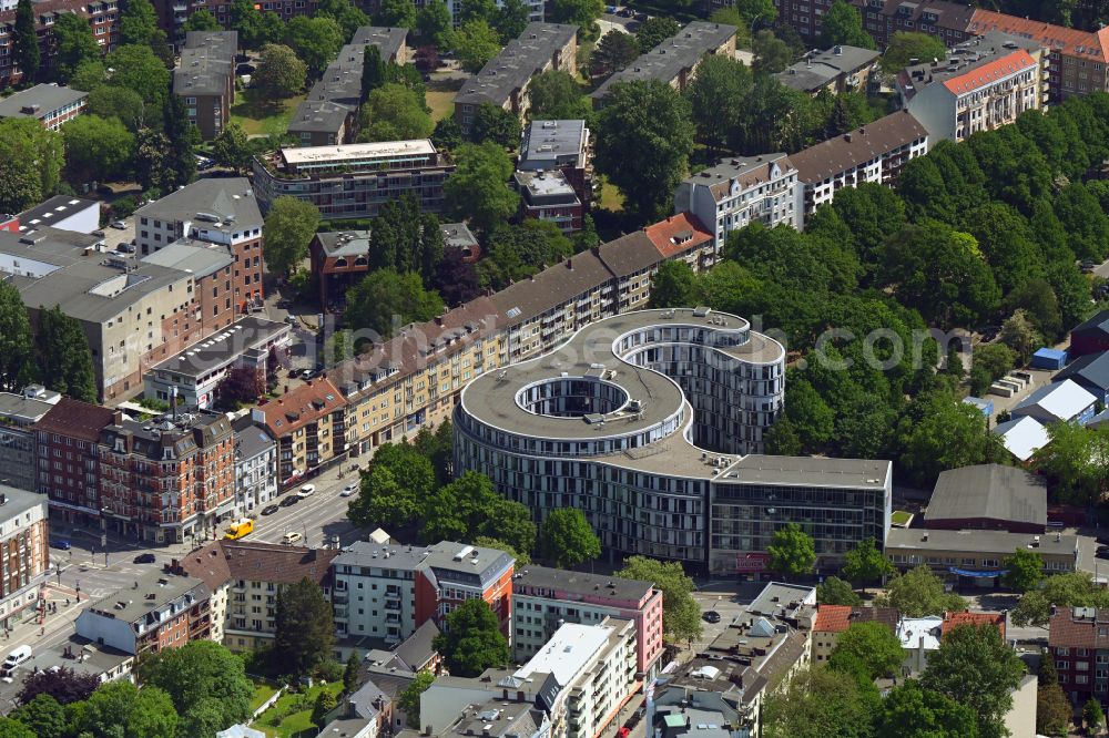 Hamburg from the bird's eye view: Residential and commercial building Hamburger Welle on Luebecker Strasse in Hamburg, Germany