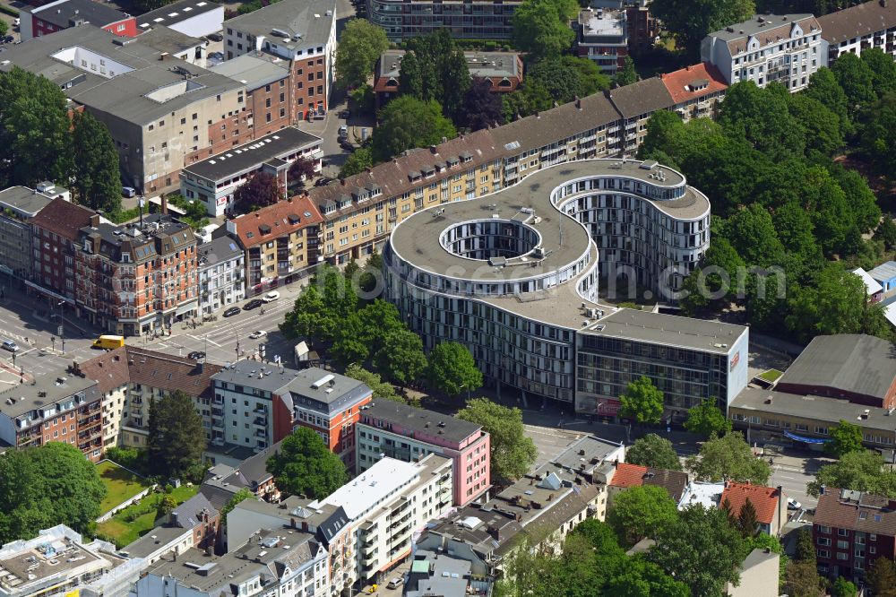 Aerial image Hamburg - Residential and commercial building Hamburger Welle on Luebecker Strasse in Hamburg, Germany