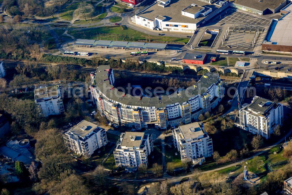 Aerial image Marl - Residential and commercial building on Merkurstrasse in Marl at Ruhrgebiet in the state North Rhine-Westphalia, Germany