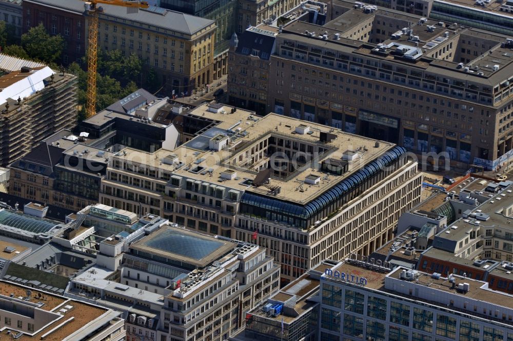 Aerial image Berlin Mitte - Residential and commercial building-construction of MEAG on Unter den Linden corner of Friedrichstrasse in Berlin Mitte