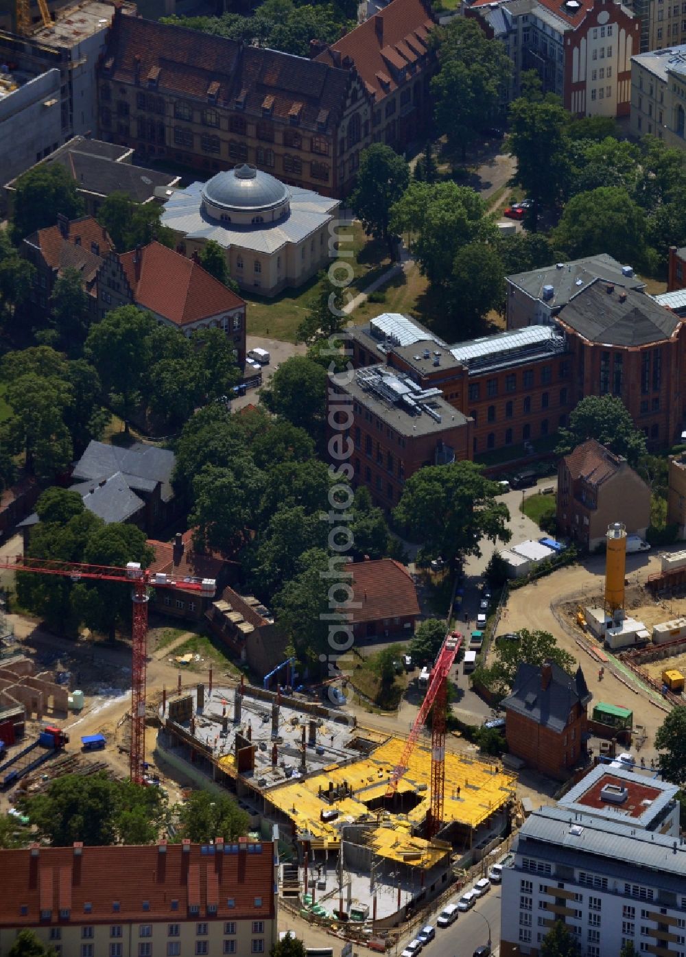 Berlin Mitte from above - Residential and commercial building-construction of MEAG on Unter den Linden corner of Friedrichstrasse in Berlin Mitte