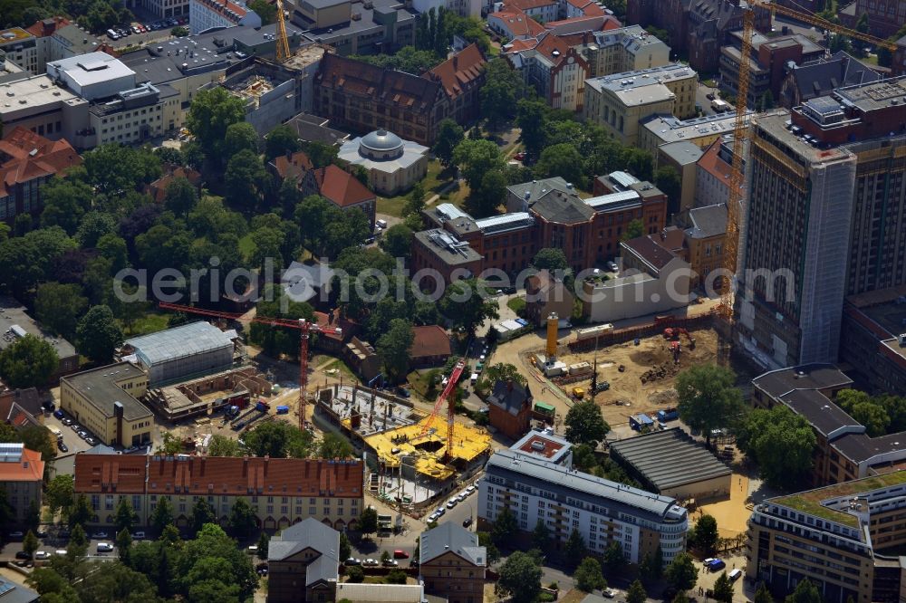 Aerial image Berlin Mitte - Residential and commercial building-construction of MEAG on Unter den Linden corner of Friedrichstrasse in Berlin Mitte