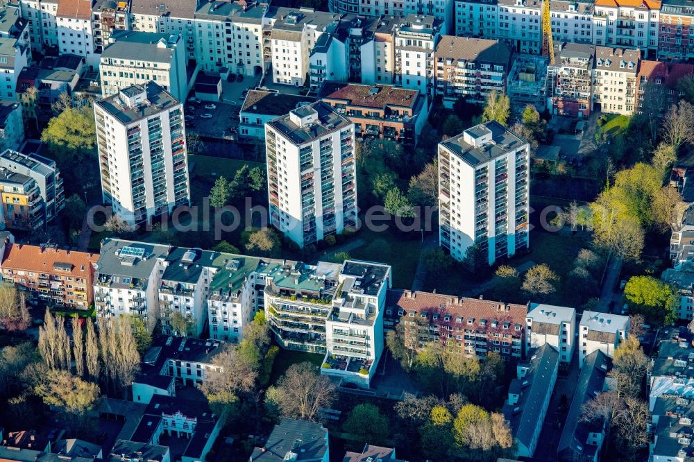 Aerial photograph Hamburg - Residential and commercial building on Sierichstrasse und Dorothenstrasse in the district Winterhude in Hamburg, Germany