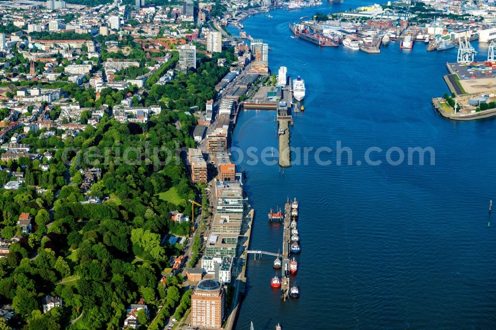Aerial photograph Hamburg - Residential and commercial building Altonaer Kaispeicher along of the River Elbe at the local wharf and port docks in the district Altona in Hamburg, Germany