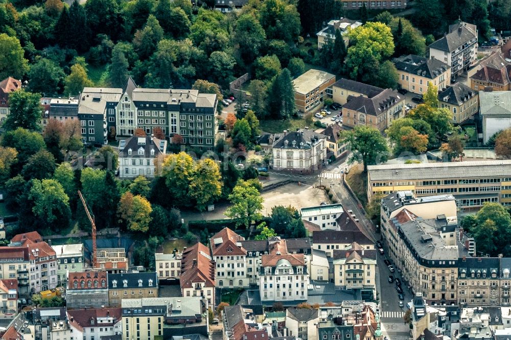 Aerial image Baden-Baden - Residential and commercial building district in Baden-Baden in the state Baden-Wurttemberg, Germany