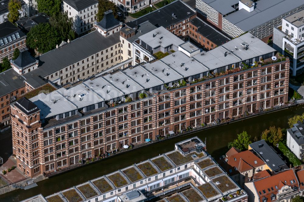 Leipzig from the bird's eye view: Residential and commercial building district Elsterpark along the Nonnenstrasse in the district Plagwitz in Leipzig in the state Saxony, Germany