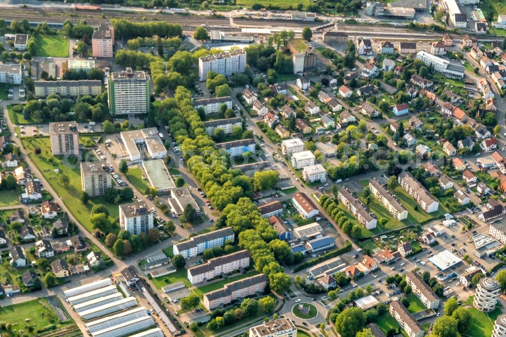 Lahr/Schwarzwald from the bird's eye view: Residential and commercial building district along Dinglingen in Lahr/Schwarzwald in the state Baden-Wurttemberg, Germany