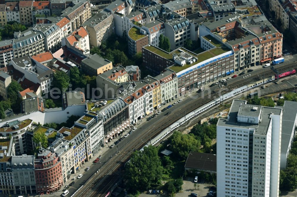 Aerial image Berlin - Residential and commercial building district along of Dircksenstrasse in Berlin, Germany