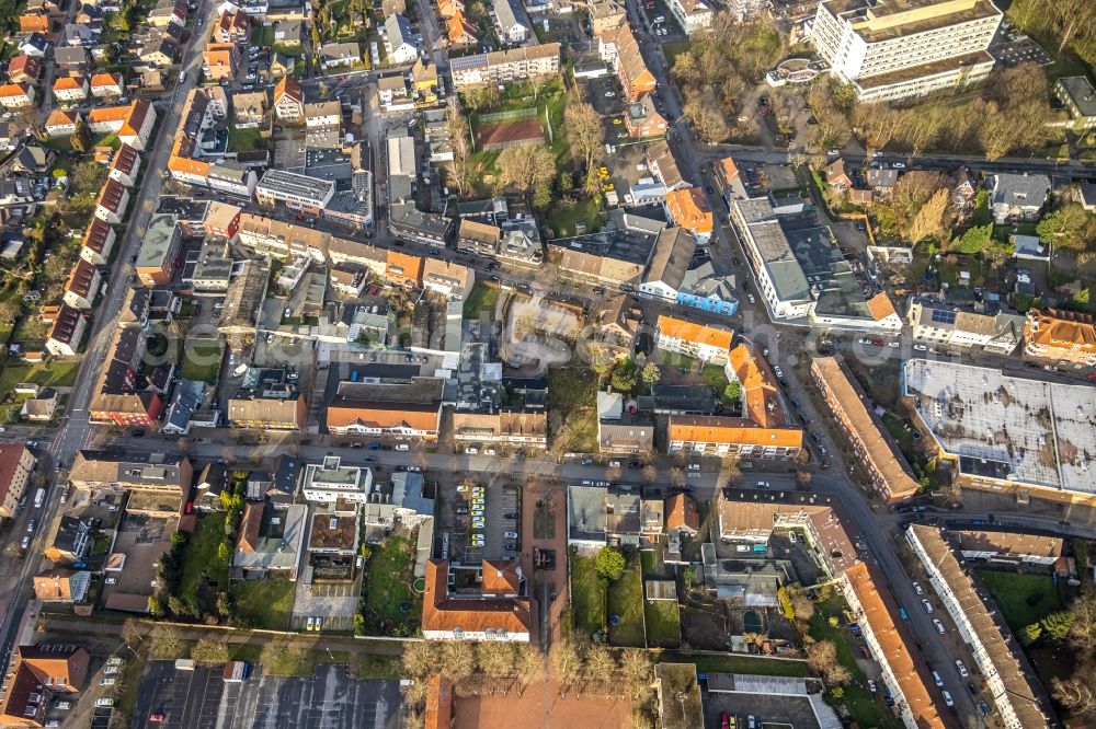 Aerial photograph Hamm - Residential and commercial building district along the Friedrich-Ebert-Strasse - Hohenhoeveler Strasse - Marinestrasse - Oswaldstrasse in the district Bockum-Hoevel in Hamm at Ruhrgebiet in the state North Rhine-Westphalia, Germany