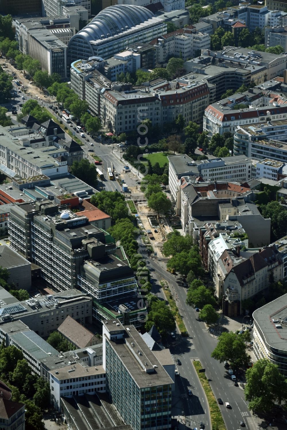 Berlin from the bird's eye view: Residential and commercial building district along Hardenbergstrasse in Berlin