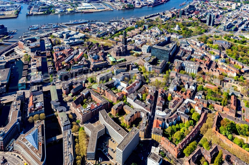 Hamburg from above - Residential and commercial building district along of Ludwig-Erhard-Strasse - Alter Steinweg - Duesternstrasse in the district Neustadt in Hamburg, Germany