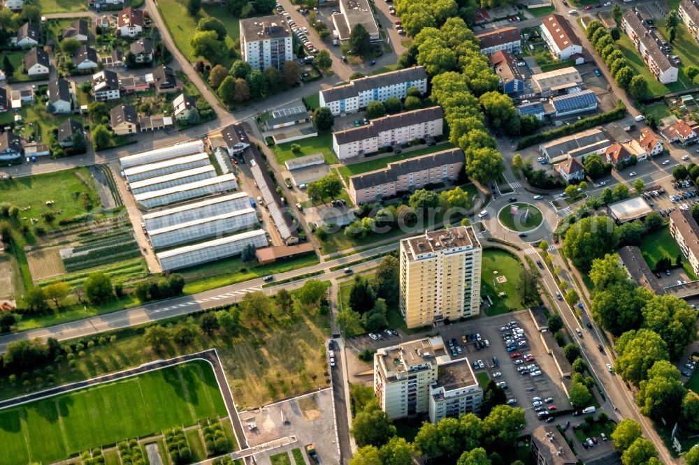 Lahr/Schwarzwald from above - Residential and commercial building district along Schwarzwaldstrasse in Lahr/Schwarzwald in the state Baden-Wurttemberg, Germany