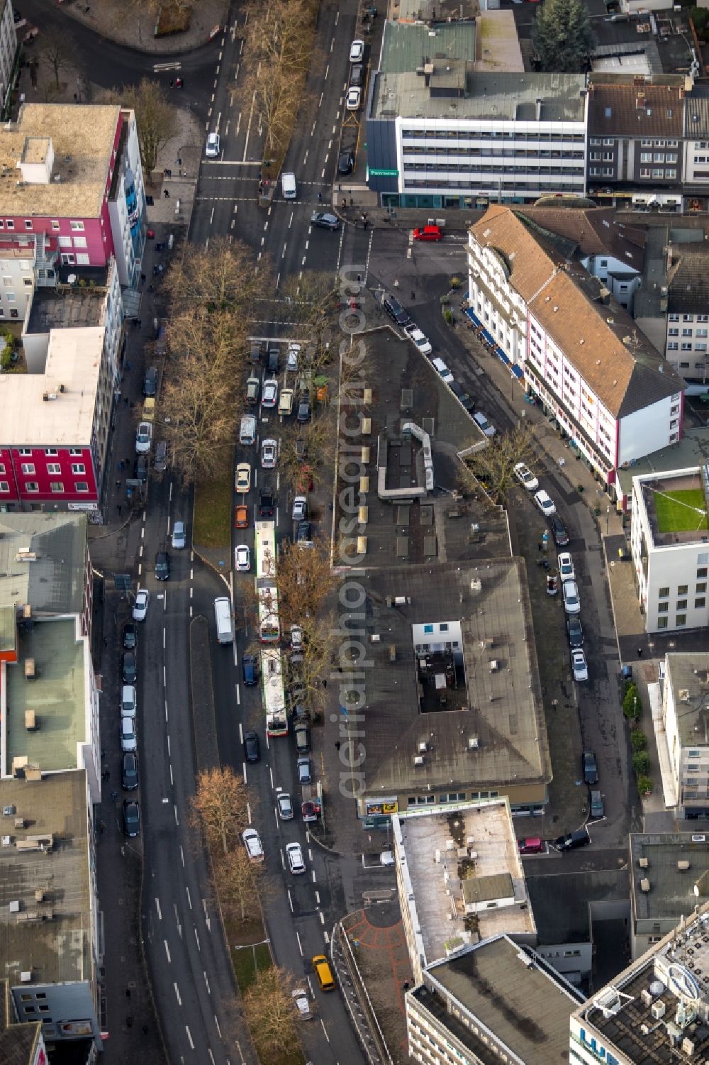 Bochum from above - Residential and commercial building district along of Suedring - Hellweg - Luisenstrasse in Bochum in the state North Rhine-Westphalia, Germany