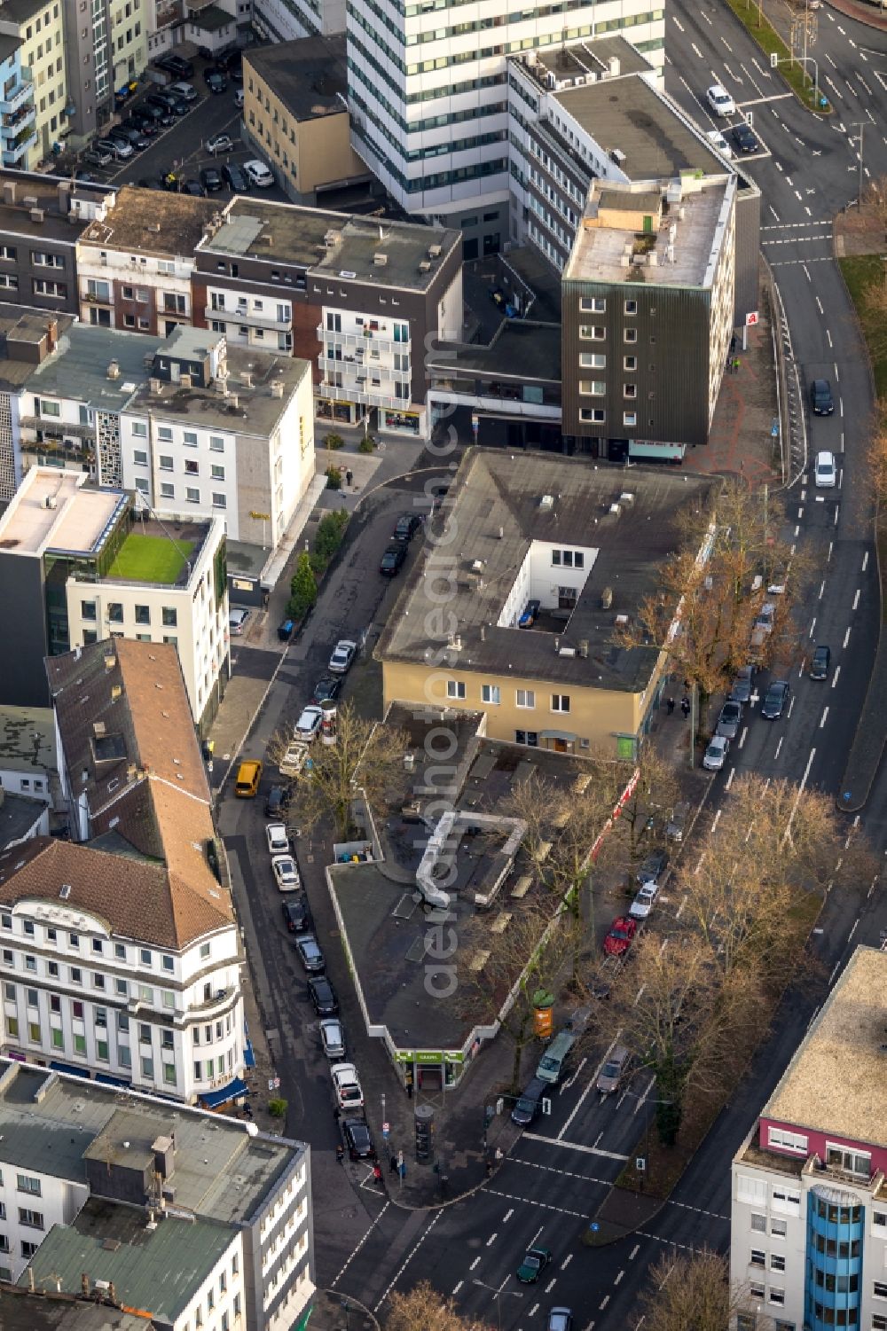 Aerial image Bochum - Residential and commercial building district along of Suedring - Hellweg - Luisenstrasse in Bochum in the state North Rhine-Westphalia, Germany