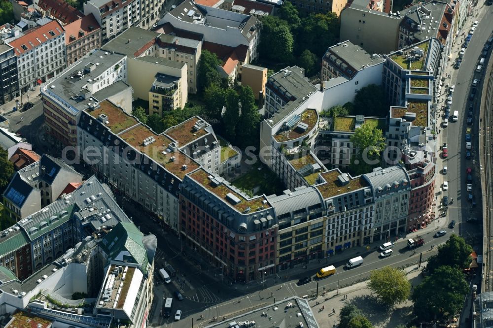 Berlin from the bird's eye view: Residential and business district at Hackescher Markt - An der Spandauer Bruecke in the district of Mitte in Berlin, Germany