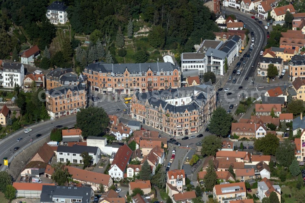 Dresden from the bird's eye view: Residential and commercial building district in a historic style on Koernerplatz in the district Loschwitz in Dresden in the state Saxony, Germany