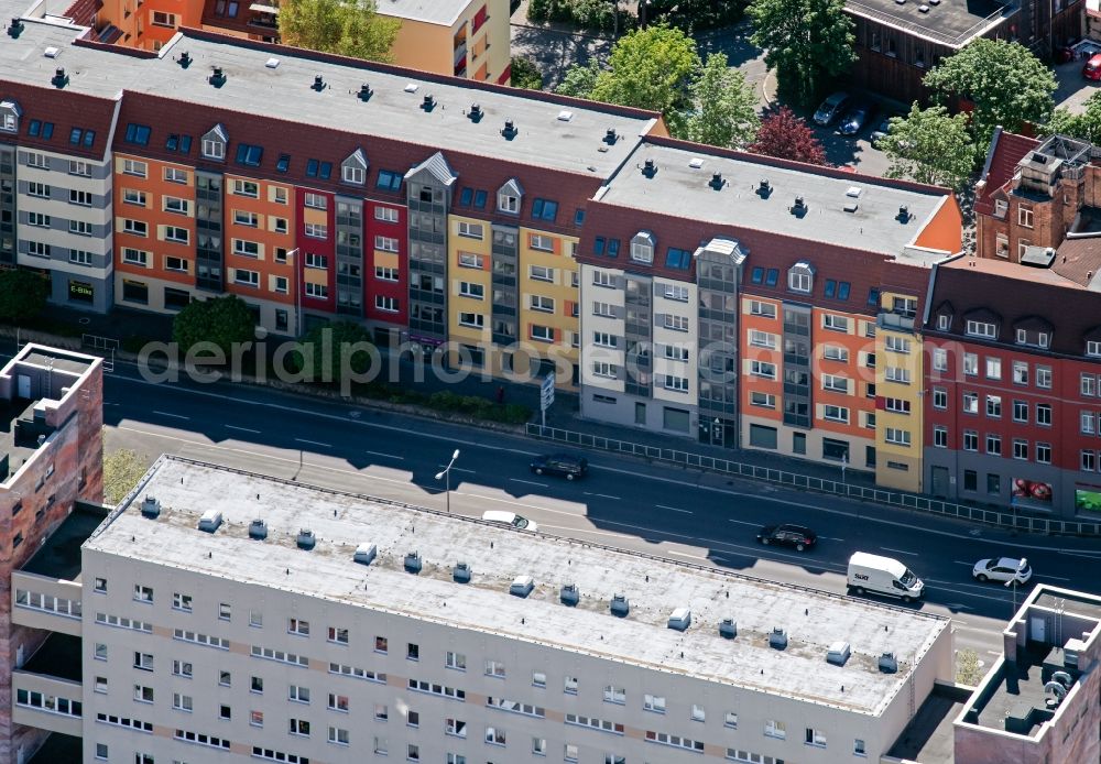 Erfurt from above - Residential and commercial building district on Juri-Gagarin-Ring in the district Altstadt in Erfurt in the state Thuringia, Germany