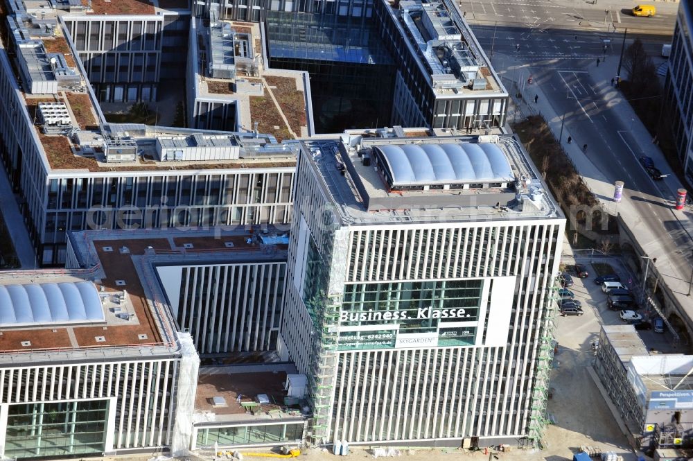 Aerial image München - Residential and commercial building district Skygarden on Arnulfpark in the district Maxvorstadt in Munich in the state Bavaria, Germany