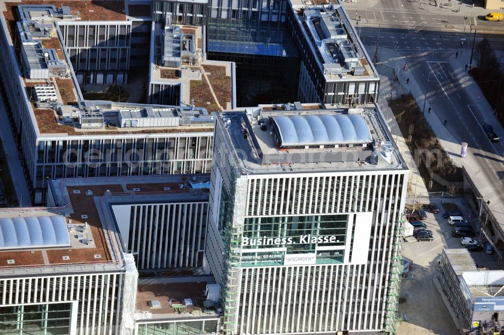 Aerial photograph München - Residential and commercial building district Skygarden on Arnulfpark in the district Maxvorstadt in Munich in the state Bavaria, Germany