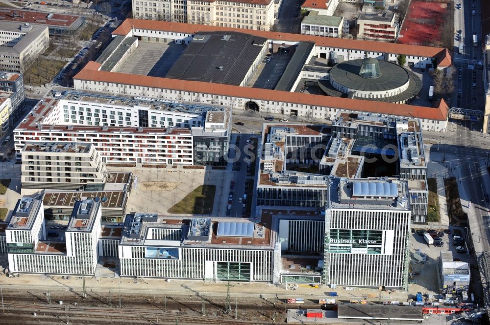 München from the bird's eye view: Residential and commercial building district Skygarden on Arnulfpark in the district Maxvorstadt in Munich in the state Bavaria, Germany