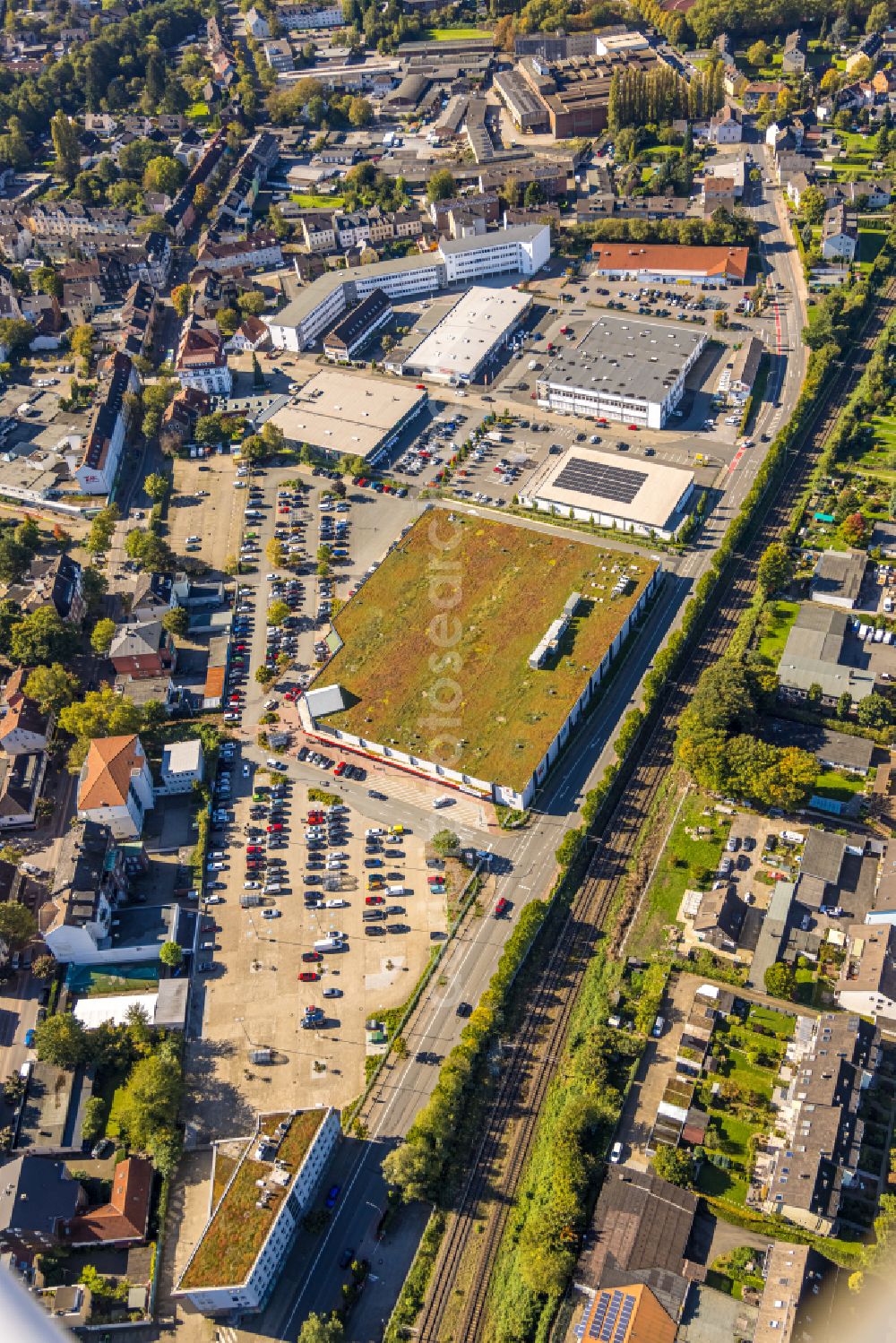 Aerial photograph Witten - Residential and commercial building district on street Annenstrasse in Witten at Ruhrgebiet in the state North Rhine-Westphalia, Germany