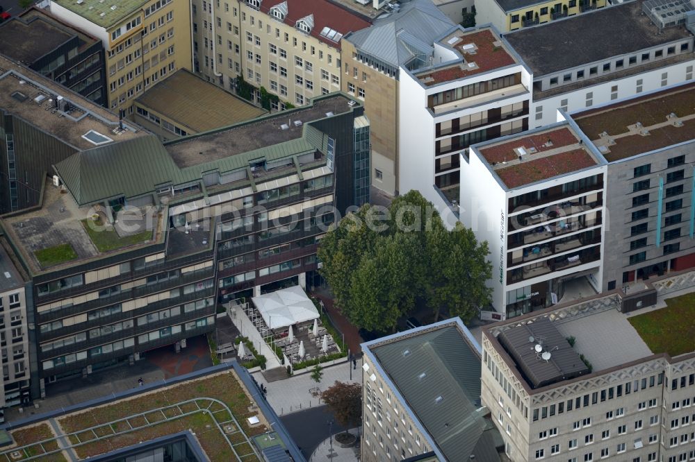 Stuttgart from the bird's eye view: Residential and commercial construction in the Lautenschlagerstraße in Stuttgart in Baden-Württemberg. Night draft landau + kindelbacher - a modern building with Manufactum department store, stores the Manufactum bread & butter in the center of the state capital