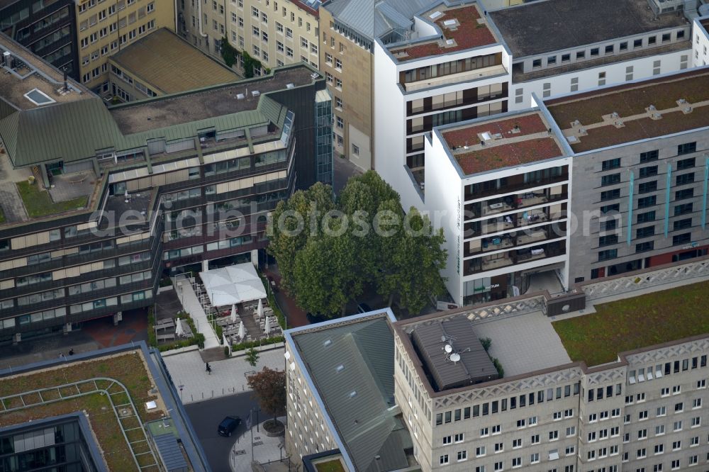 Aerial image Stuttgart - Residential and commercial construction in the Lautenschlagerstraße in Stuttgart in Baden-Württemberg. Night draft landau + kindelbacher - a modern building with Manufactum department store, stores the Manufactum bread & butter in the center of the state capital